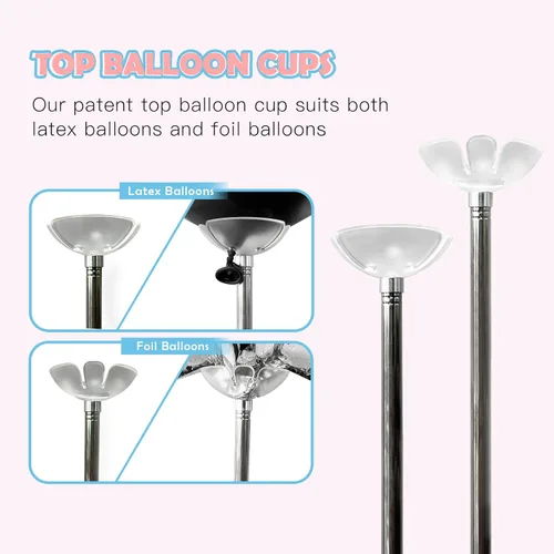 Vista 5 de YALLOVE Soporte de columna para globos, juego de 2 soportes para globos para decoración de fiesta de revelación de género (incluye globos)
