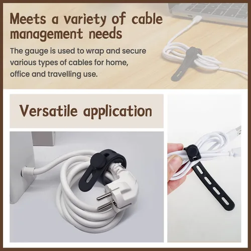 Vista 5 de 30 bridas de silicona para cables, organizador de cables reutilizable, amarre ajustable para cables de carga, organizador de cables de silicona