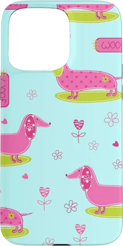 Vista 30 de Funda para iPhone 13 Dachshund Pattern turquoise Flowers Weiner Dog Lover