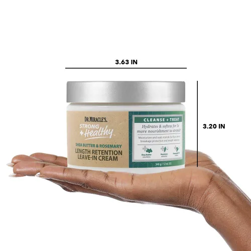 Vista 6 de Dr.Miracle's Strong & Healthy Length Retention Leave In Cream. Contiene manteca de karité, romero y aceite de semilla de uva 12 onzas