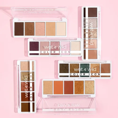 Vista 7 de wet n wild Color Icon - Paleta de 5 bandejas de maquillaje de sombra de ojos, camuflaje rosa, mate, brillante, metálico, de larga duración, rico