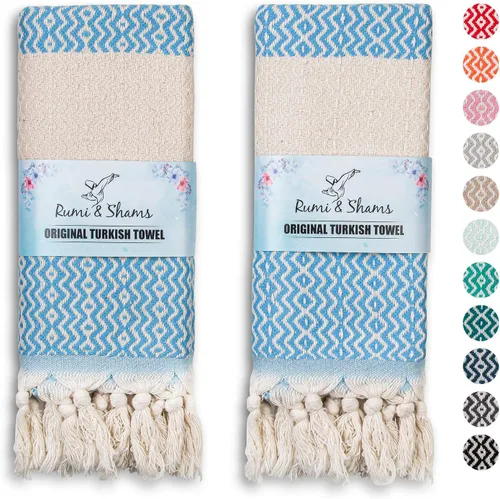 Vista 14 de RUMI & SHAMS - Toalla de mano turca para baño y cocina - 2 toallas de mano decorativas de lujo para baño - Toallas rústicas de cocina de 100 %