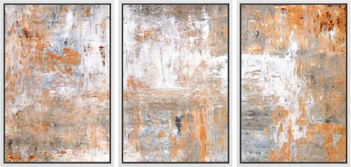 Vista 191 de wall26 Lienzo enmarcado para pared, juego de arte con trazos de pintura roja y naranja vibrante, paisaje, formas abstractas, ilustraciones, arte