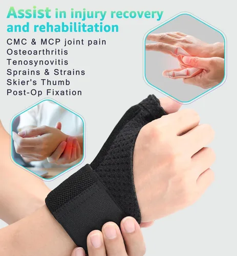 Vista 4 de HiRui Muñequeras y estabilizador de pulgar con soporte de férulas para esguince túnel carpiano, artritis, desencadenante de alivio del dolor