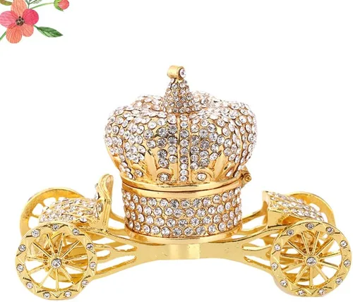 Vista 9 de EXCEART Joyero de decoración de calabaza, caja de joyería europea de calabaza con corona de carruaje, soporte de joyería de cristal con bisagras
