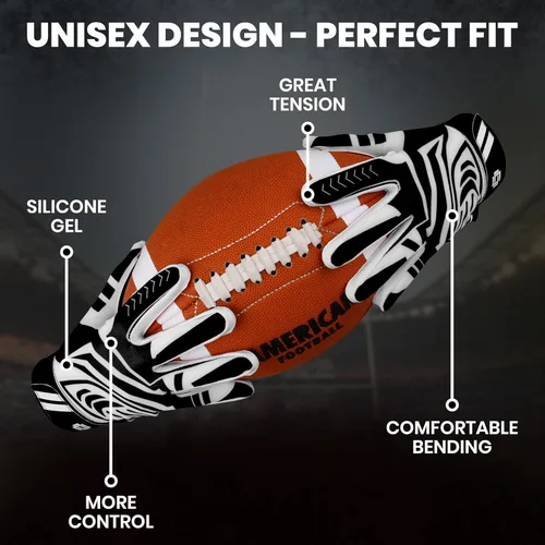 Vista 5 de LYRX Football Gloves for Youth & Adults, Super Sticky Receiver Gloves with Silicone Grip Palm, Lightweight Breathable Football Gloves for Kids Negro