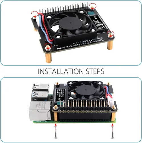 Vista 6 de GeeekPi Sombrero de ventilador para Raspberry Pi 4 Modelo B, PWM Fan GPIO Placa de expansión con pantalla OLED de 0.91 pulgadas para Raspberry Pi