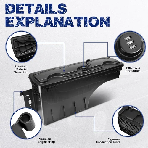 Vista 6 de Caja de herramientas de almacenamiento para caja de camioneta con cerradura, apta para Toyota Tundra 2007-2021, caja de herramientas giratoria