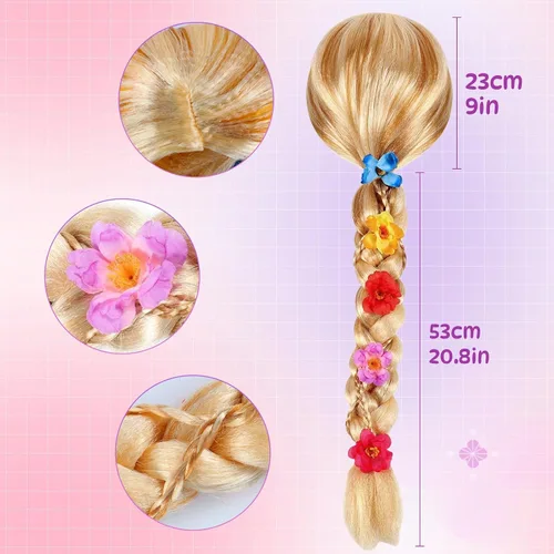 Vista 2 de Tacobear Disfraz de princesa Rapunzel para niñas con accesorios, disfraz de princesa para cumpleaños de niños pequeños