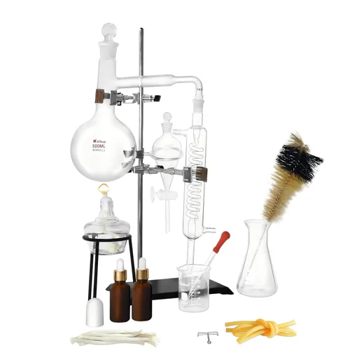 Vista 2 de Destilador casero Destilación para hacer tu propio aceite esencial, Moonshine, 3.3 Boro Alcohol Distiller Chemistry Lab Glassware Kit,Glass