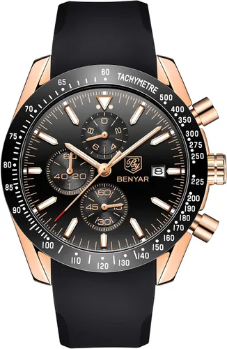 Vista 2 de BENYAR Fashion - Reloj de pulsera de cuarzo para hombre, con cronógrafo de silicona, impermeable, para negocios, casual, diseño deportivo, perfecto