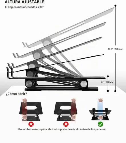 Vista 3 de BoYata Soporte para laptop, elevador ajustable multiángulo, hasta 17 Negro