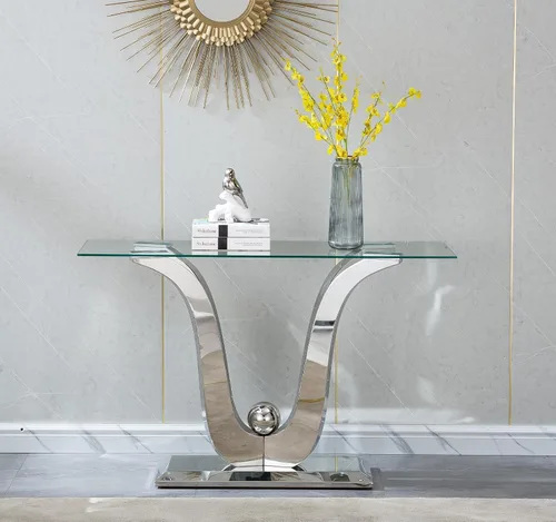 Vista 18 de SSLine Mesa de centro moderna de 1 pieza para sala de estar, mesa de centro de vidrio templado de lujo con base de acero inoxidable en forma de flor
