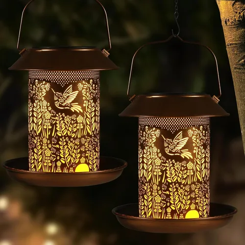 Vista 10 de Comederos para pájaros al aire libre, faroles solares impermeables para exteriores, decoración de jardín colgante de Pie Grande, decoración solar