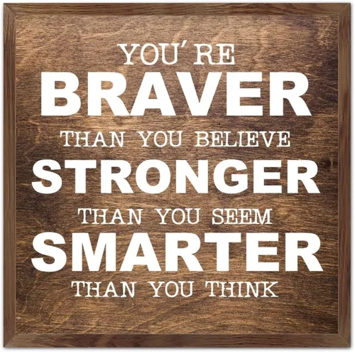 Vista 11 de Farmhouse Rustic Wood Framed Signs 7x7 Inch,Youre Braver Than You Believe Wooden Sign with Frame Modern Wood Sign Wall Plaque Art for Kitchen