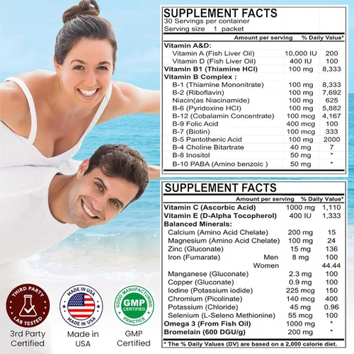 Vista 4 de Perer's Choice - Paquete de multivitamínicos y minerales naturales diarios, 2 paquetes de 30 paquetes diarios, alta potencia para la digestión