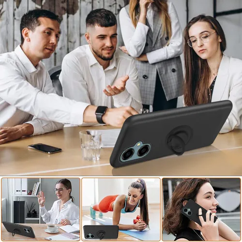 Vista 3 de Funda para Pinwheel Genesis 3 / BLU G64 Funda para teléfono con protector de pantalla HD, soporte de anillo giratorio de 360°, soporte de silicona
