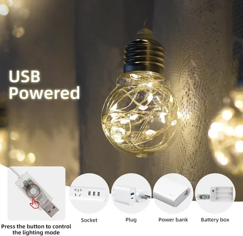 Vista 4 de Dailyart Luces LED para dormitorio, 300 luces LED de cortina de bola de deseos, 8 modos, USB / funciona con pilas, luces de hadas con control remoto