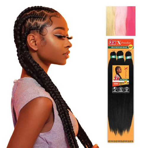 Vista 62 de Sensationnel X-Pression - Trenzas sintéticas prestiradas, 3 unidades, 58 pulgadas, negro azabache 1 Cabello trenzado, Kanekalon, ignífugo