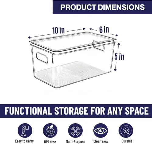 Vista 2 de Contenedores de almacenamiento de plástico transparente con tapas, perfectos para organización de cocina o organización y almacenamiento