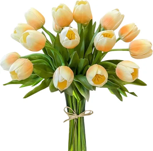 Vista 8 de Real Touch Mesa Tulipán Flores Artificiales Tallo Floral 6 piezas, Decoración del Hogar, Comedor, Sin Jarrón 6 Piezas (blanco)