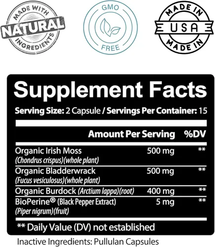 Vista 3 de Kaya Naturals Sea Moss - Suplemento de movilidad para hombres y mujeres, con raíz de bardana, musgo irlandés, vejiga y bioperina, para la salud