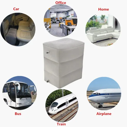Vista 3 de Almohada inflable de viaje para pies y piernas con altura ajustable para avión, automóvil, autobús, tren, oficina, campamento y niños para dormir