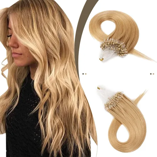 Vista 49 de SEGO Extensiones de cabello humano con micro cuentas, extensiones de cabello humano con micro bucle, lacio, natural, fusión fría, 1.76 oz/paquete