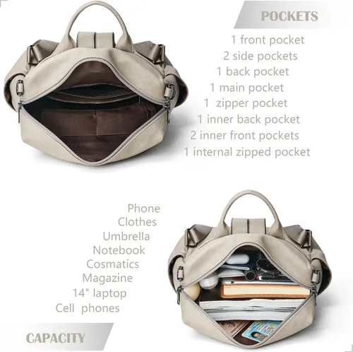 Vista 6 de KoboIn Mochila para mujer, bolsos de hombro de moda con muñequeras, Gris bicolor, Moda