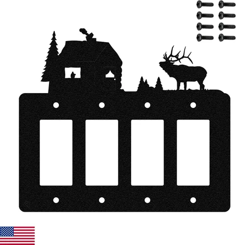 Vista 14 de Elk & Cabin - Placa de pared para interruptor de luz de palanca doble (palanca doble, negro) - Fabricado en Estados Unidos