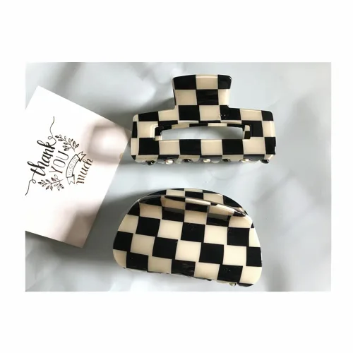 Vista 12 de Pinzas para el cabello a cuadros, 2 pinzas de pelo vintage a cuadros, pinzas de garra fuertes, pasadores para cabello grueso y fino, pinzas