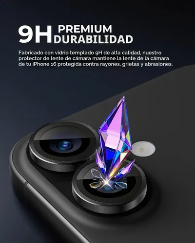 Vista 2 de UARMOR - Protector de lente de cámara compatible con iPhone 17, 16 y 16 Plus: vidrio templado 9H y cubierta de aluminio, transparente HD, kit