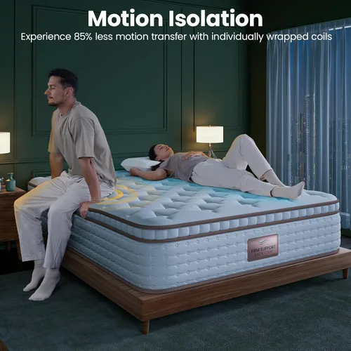 Vista 6 de BedStory Colchón firme de tamaño matrimonial – Colchón híbrido de 12 pulgadas con soporte lumbar ideal y bordes reforzados, alivio del dolor