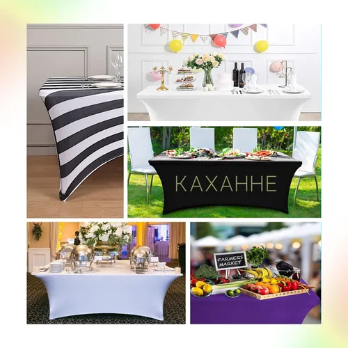 Vista 5 de Mantel rectangular personalizado, tamaño de 4 pies/6 pies, personalizado con logotipo/texto/imagen, material de elastano y poliéster, lavable a