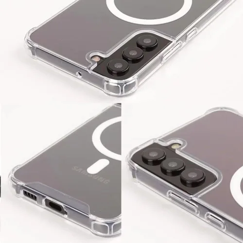 Vista 4 de Funda magnética transparente para Samsung Galaxy A14 compatible con MagSafe, funda de silicona suave TPU parachoques Slim Fit duro trasero a prueba