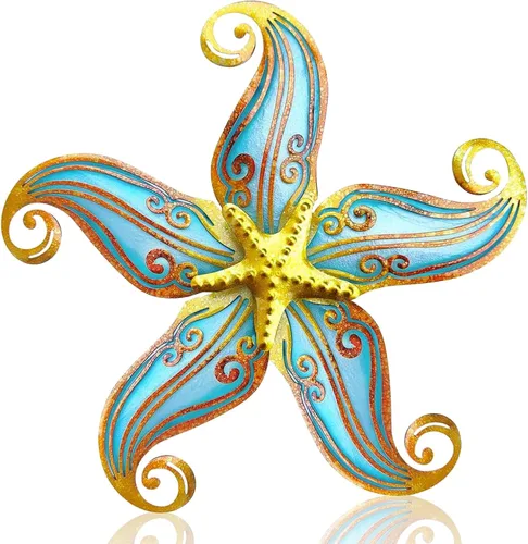 Vista 8 de POXOH - Juego de 3 decoraciones de pared de caballito de mar de metal, temática costera del océano de vida marina para interiores y exteriores, arte