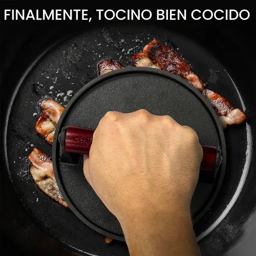 Vista 5 de Prensa de tocino de hierro fundido de 7 pulgadas, redonda y rectangular, prensa de hierro fundido de 8 x 4 pulgadas, prensa de carne para tocino