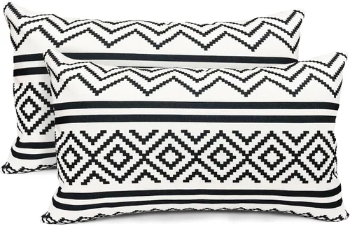 Vista 56 de Juego de 2 fundas de almohada decorativas negras boho 16x16 pulgadas, fundas de almohada de lino modernas estilo bohemia campestre para exteriores