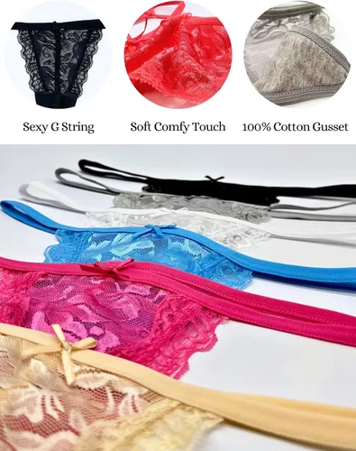 Vista 2 de Vision Underwear Paquete de 6 tangas sexy con encaje floral