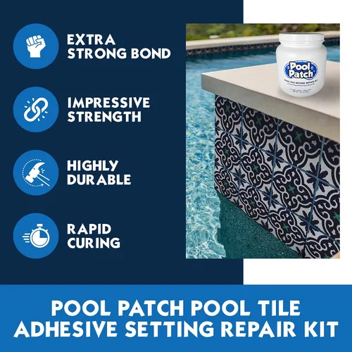 Vista 2 de Pool Patch Kit de reparación adhesivo para azulejos de piscina gris de 3 libras, fórmula de ajuste fácil de mezclar y aplicar, perfecto para pegar