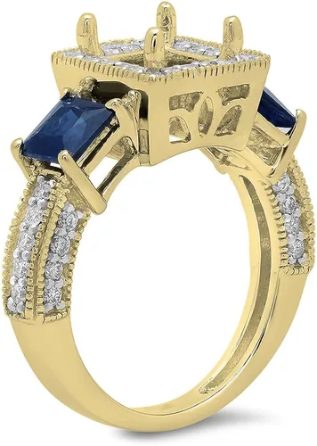 Vista 2 de Dazzlingrock Collection Anillo de compromiso semimontaje de diamante blanco redondo y zafiro azul princesa de oro de 18 quilates (sin piedra central)