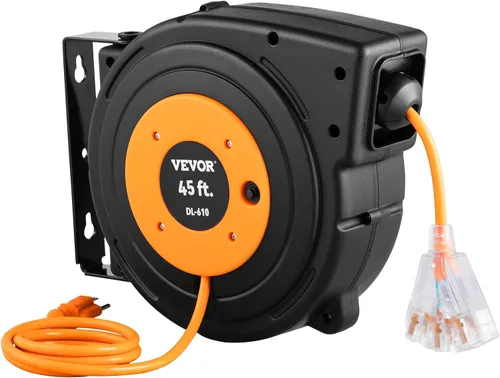 Vista 11 de VEVOR Carrete de cable de extensión retráctil de 25 pies resistente 14AWG