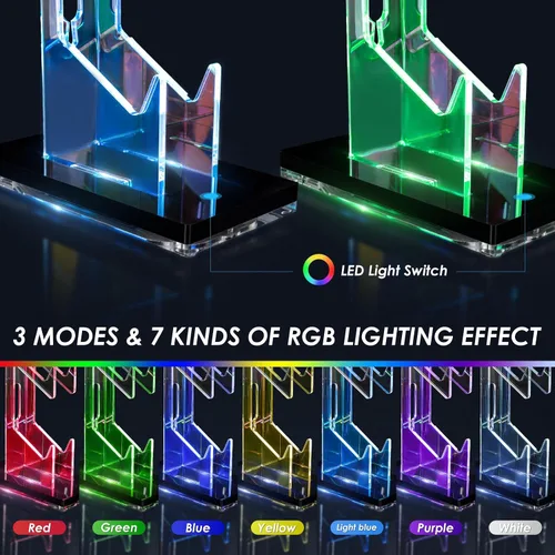 Vista 56 de OAPRIRE Headset and Controller Stand with Lights, 2 Tier Acrylic Game Controller Holder, Controller and Headset Stand for Desktop,Universal Design