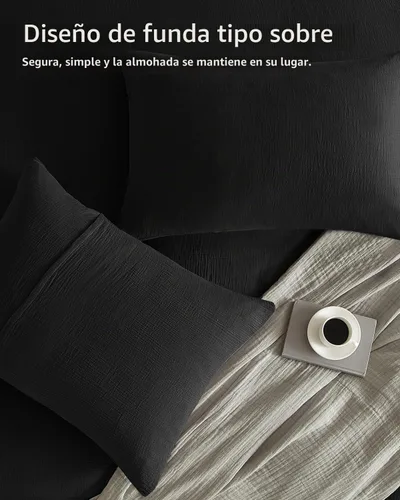 Vista 4 de SE SOFTEXLY Juego de funda de edredón de muselina tamaño Queen, 100% algodón lavado, ultra suave como el lino, funda minimalista de 3 piezas con 2