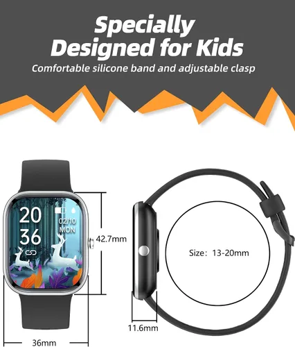 Vista 8 de Reloj inteligente para niñas, IP68, impermeable, reloj rastreador de actividad física con cara de 1.5 pulgadas, monitor de sueño de frecuencia Negro