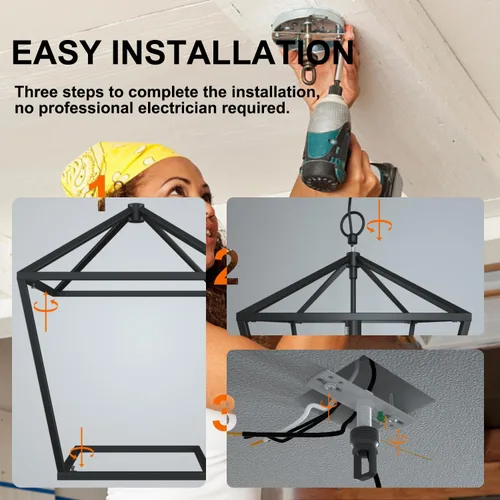 Vista 5 de Lámpara de isla de cocina, lámpara de techo RC con 1 luz colgante para lámpara de isla de cocina, accesorio de entrada de jaula de metal con cadena