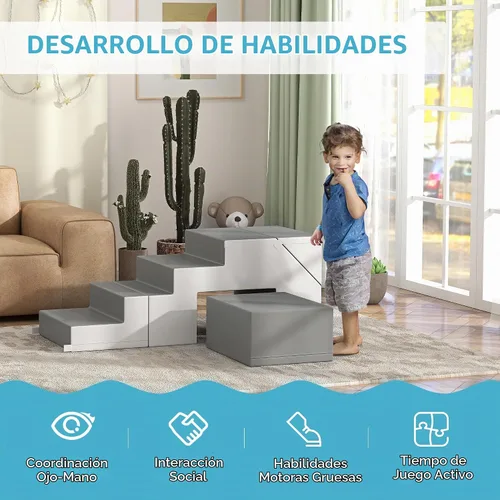 Vista 3 de Qaba - Juguetes de escalada para niños pequeños, bloques de escalada de espuma para edades de 1 a 3 años, color gris claro