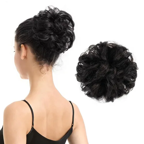 Vista 34 de Barsdar - Moño de cabello 100 % humano, Moño desordenado, Extensiones de cola de caballo, Moño de cabello rizado, Pieza de cabello