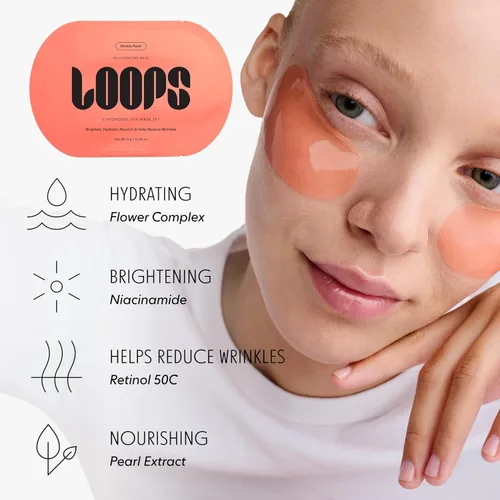 Vista 3 de LOOPS Bright Eyes Trio - Mascarillas hidratantes para ojos, paquete de 3, hiperojos, reinicio semanal, nube de rocío, hidrata, rejuvenece y restaura