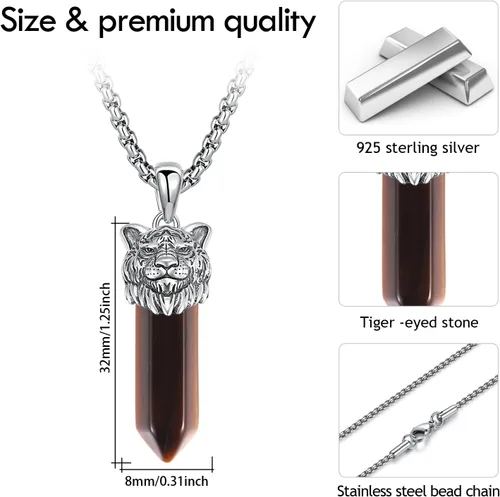 Vista 5 de Collar de tigre de plata de ley 925 para hombre, collar de ojo de tigre, cristal de ojo de tigre, joyería para niños, mujeres y hombres, Plata